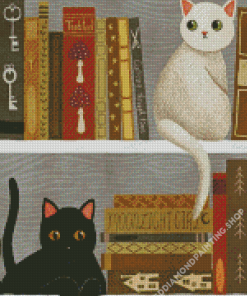 Cats On Bookshelf Art Diamond Painting