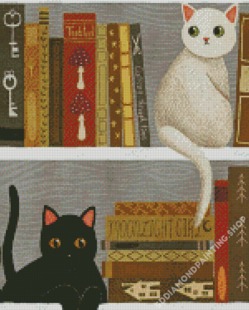 Cats On Bookshelf Art Diamond Painting