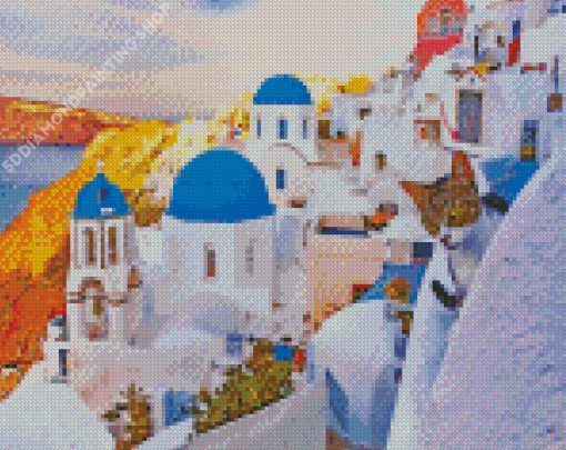 Cat In Greece Santorini Island Diamond Painting