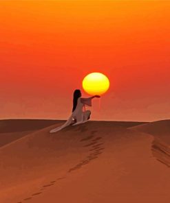 Girl On Sand Dunes Holding Sun Diamond Painting