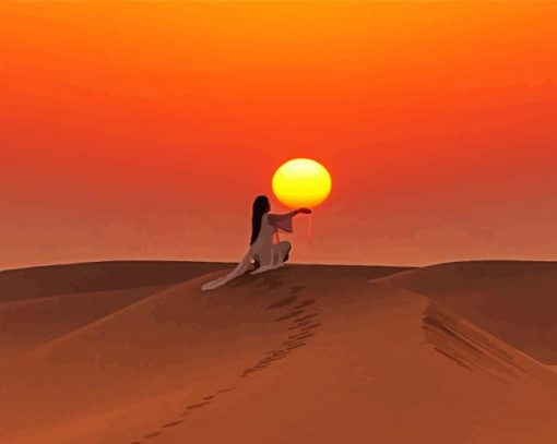 Girl On Sand Dunes Holding Sun Diamond Painting