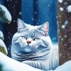 Gray British Shorthair In A Snowy Forest Diamond Painting