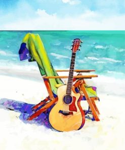 Guitar At Beach Diamond Painting