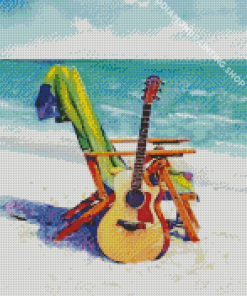 Guitar At Beach Diamond Painting