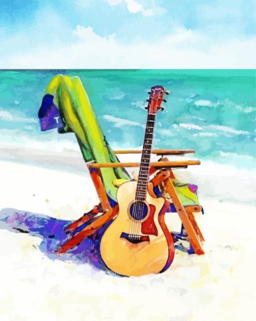 Guitar At Beach Diamond Painting