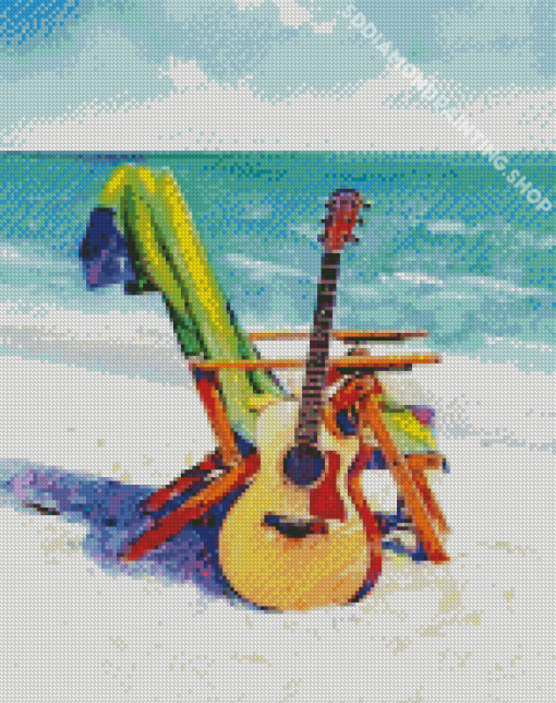 Guitar At Beach Diamond Painting