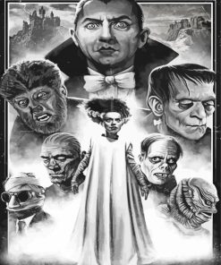 Hollywood Monsters In Black And White Diamond Painting