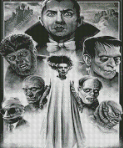 Hollywood Monsters In Black And White Diamond Painting