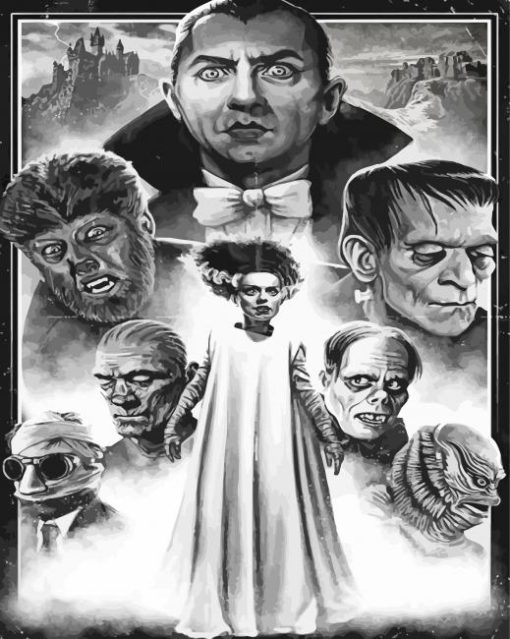 Hollywood Monsters In Black And White Diamond Painting