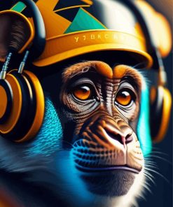 Monkey With Headphones Diamond Painting