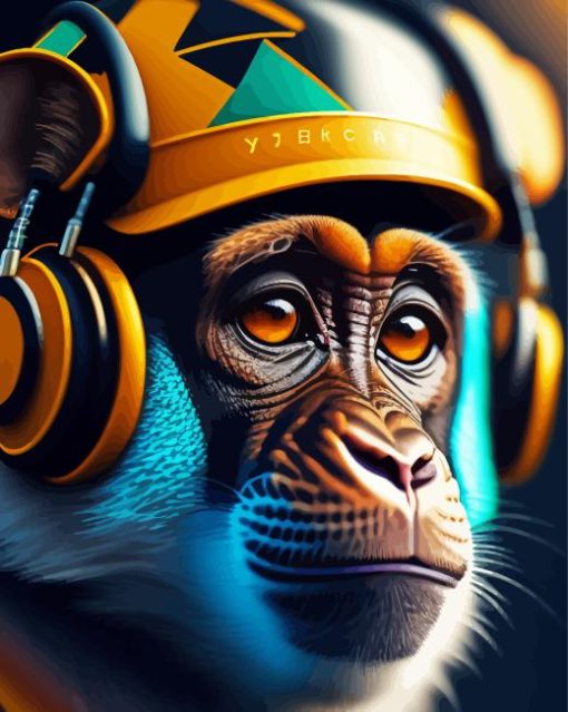 Monkey With Headphones Diamond Painting