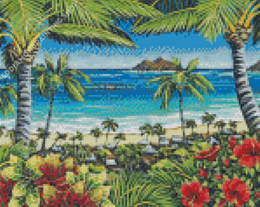 Palm Trees And Flowers Diamond Painting