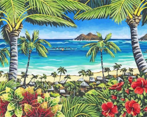 Palm Trees And Flowers Diamond Painting