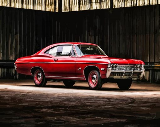 Red 68 Chevy Impala Car Diamond Painting