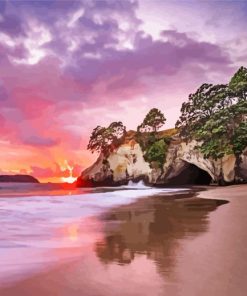 Sunrise Over Cathedral Cove Coromandel Peninsula Diamond Painting