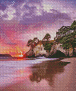 Sunrise Over Cathedral Cove Coromandel Peninsula Diamond Painting