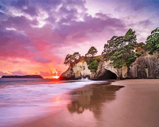 Sunrise Over Cathedral Cove Coromandel Peninsula Diamond Painting