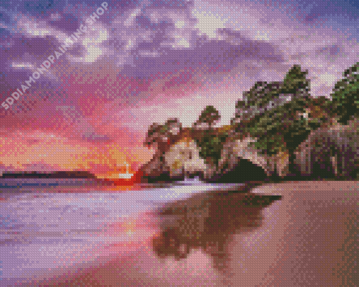 Sunrise Over Cathedral Cove Coromandel Peninsula Diamond Painting