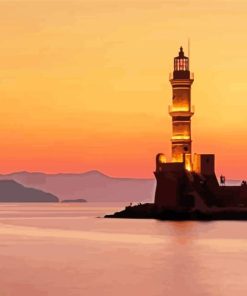 Sunset At Chania Lighthouse Diamond Painting