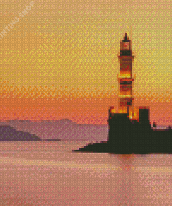 Sunset At Chania Lighthouse Diamond Painting