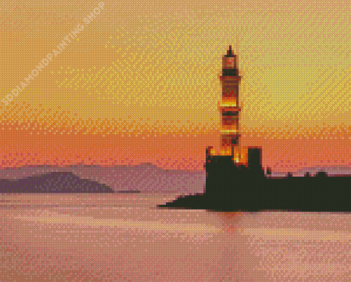 Sunset At Chania Lighthouse Diamond Painting