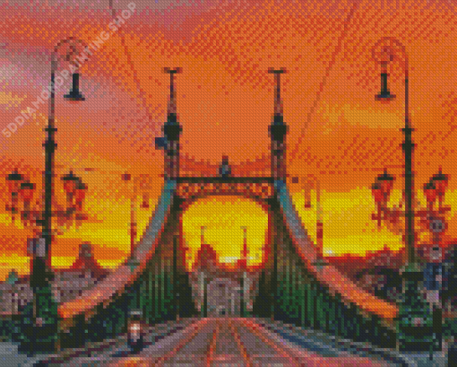 Liberty Bridge In Budapest With Sunset Scenery Diamond Painting