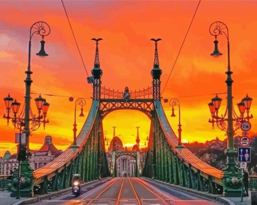 Liberty Bridge In Budapest With Sunset Scenery Diamond Painting