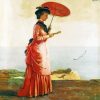 Vintage Woman Carrying Umbrella On Beach Diamond Painting