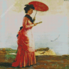 Vintage Woman Carrying Umbrella On Beach Diamond Painting