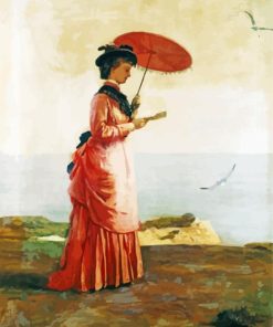 Vintage Woman Carrying Umbrella On Beach Diamond Painting