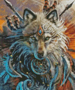 Warrior Wolf With Dream Catcher Diamond Painting