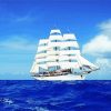 White Ship Sailing In Blue Sea Diamond Painting