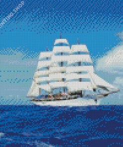 White Ship Sailing In Blue Sea Diamond Painting