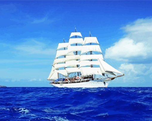 White Ship Sailing In Blue Sea Diamond Painting