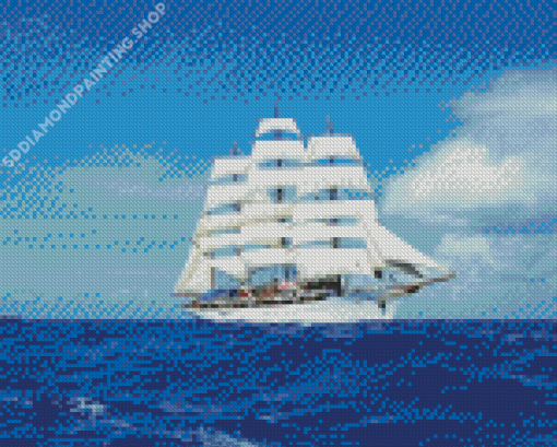 White Ship Sailing In Blue Sea Diamond Painting