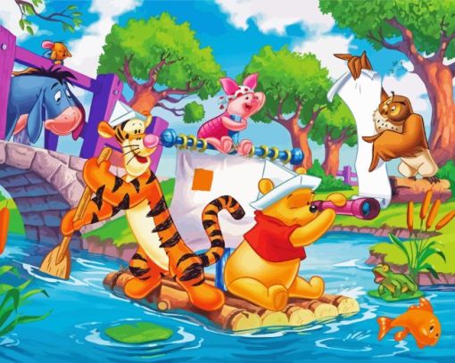 Winnie The Pooh Characters Rafting Diamond Painting