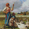 Woman And Children Feeding Geese Diamond Painting