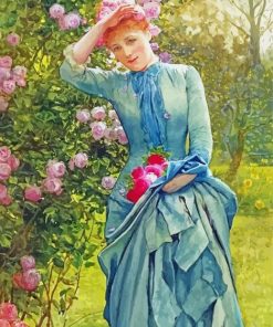 Woman Picking Flowers In Garden Diamond Painting