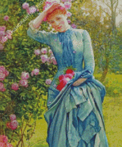 Woman Picking Flowers In Garden Diamond Painting