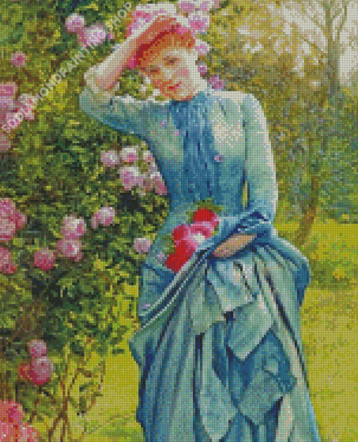 Woman Picking Flowers In Garden Diamond Painting