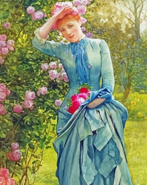 Woman Picking Flowers In Garden Diamond Painting