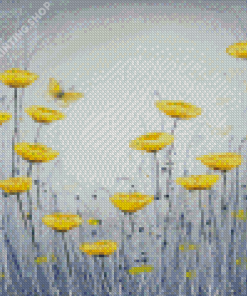 Yellow Flowers And Grey Art Diamond Painting