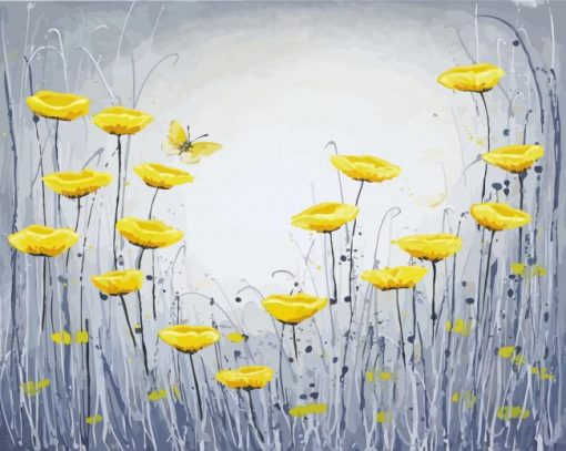 Yellow Flowers And Grey Art Diamond Painting