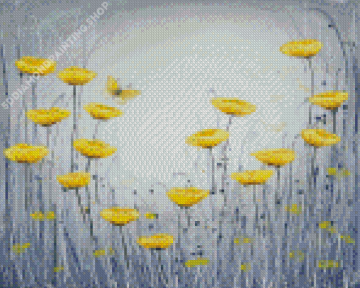 Yellow Flowers And Grey Art Diamond Painting