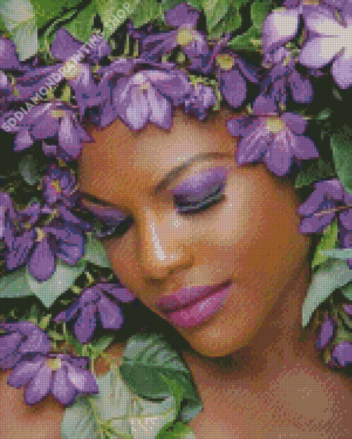 Afro Girl Flowers Diamond Painting