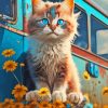 Cat And Yellow Flowers Diamond Painting