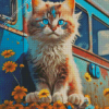 Cat And Yellow Flowers Diamond Painting