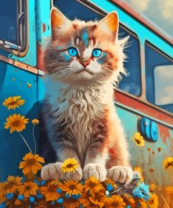 Cat And Yellow Flowers Diamond Painting