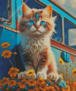 Cat And Yellow Flowers Diamond Painting