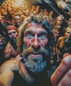 Cave Men Selfie Diamond Painting